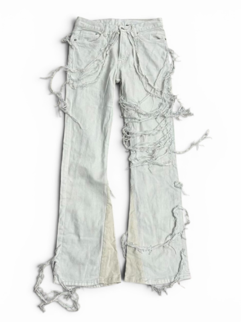 Tainted By Clay NYC Streetwear Designer 1 of 1 Shredded Flare Denim In White